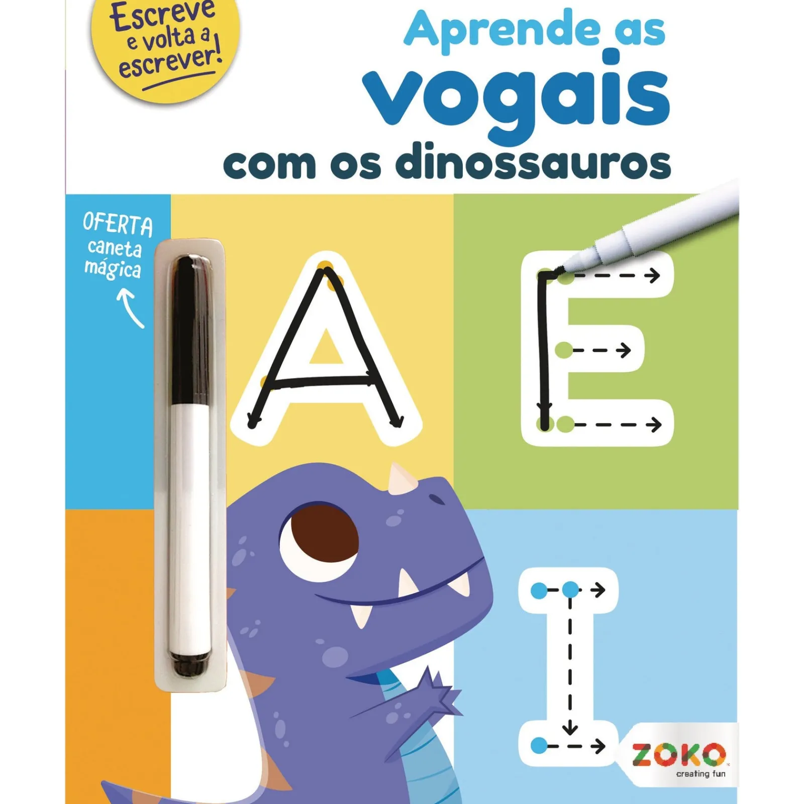 Zoko Aprende as Vogais com os Dinossauros: Livro de Atividades com Oferta de Caneta Mágica^ Atividades