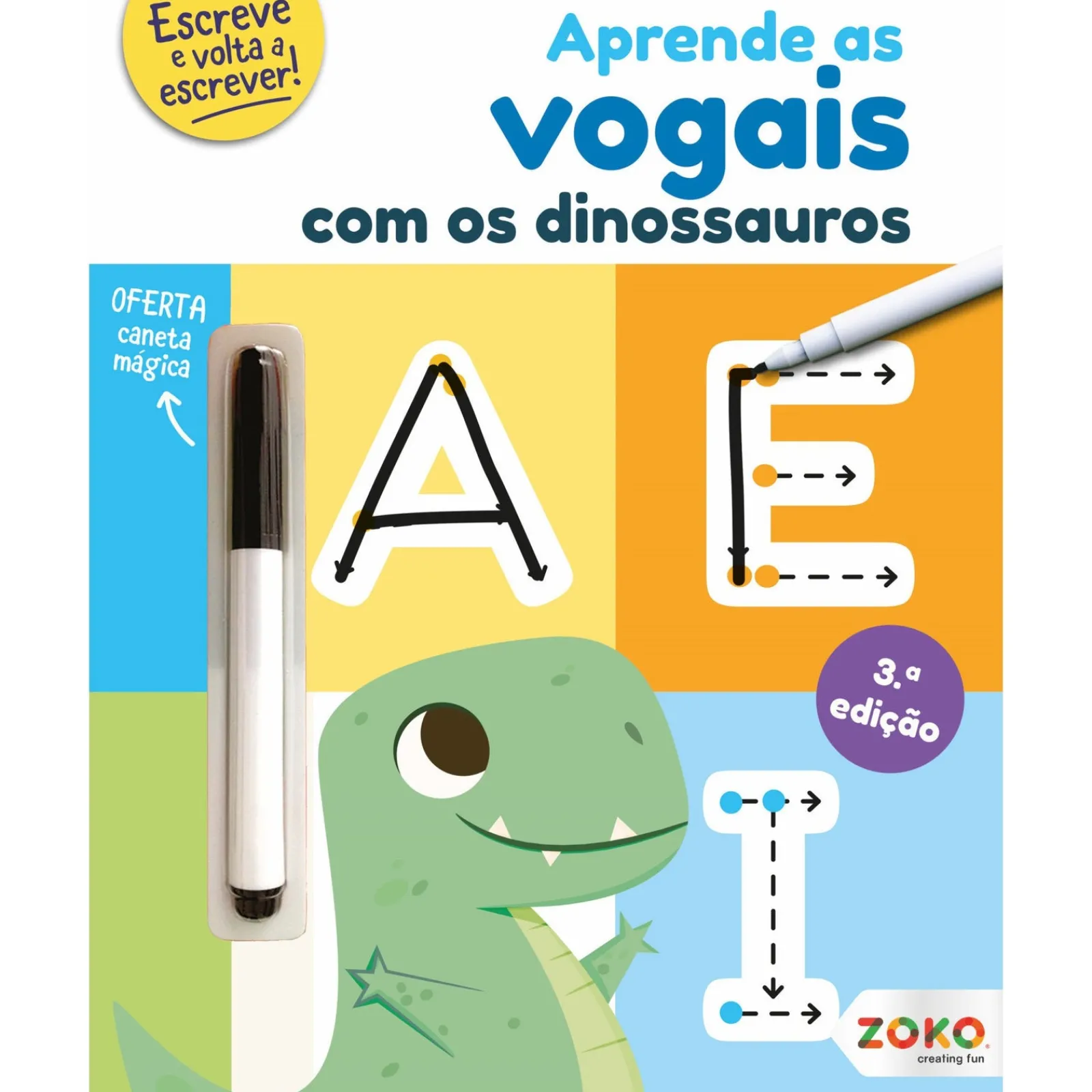 Zoko Aprende as Vogais com os Dinossauros: Livro de Atividades com Oferta de Caneta Mágica de Zero a Oito^ Atividades