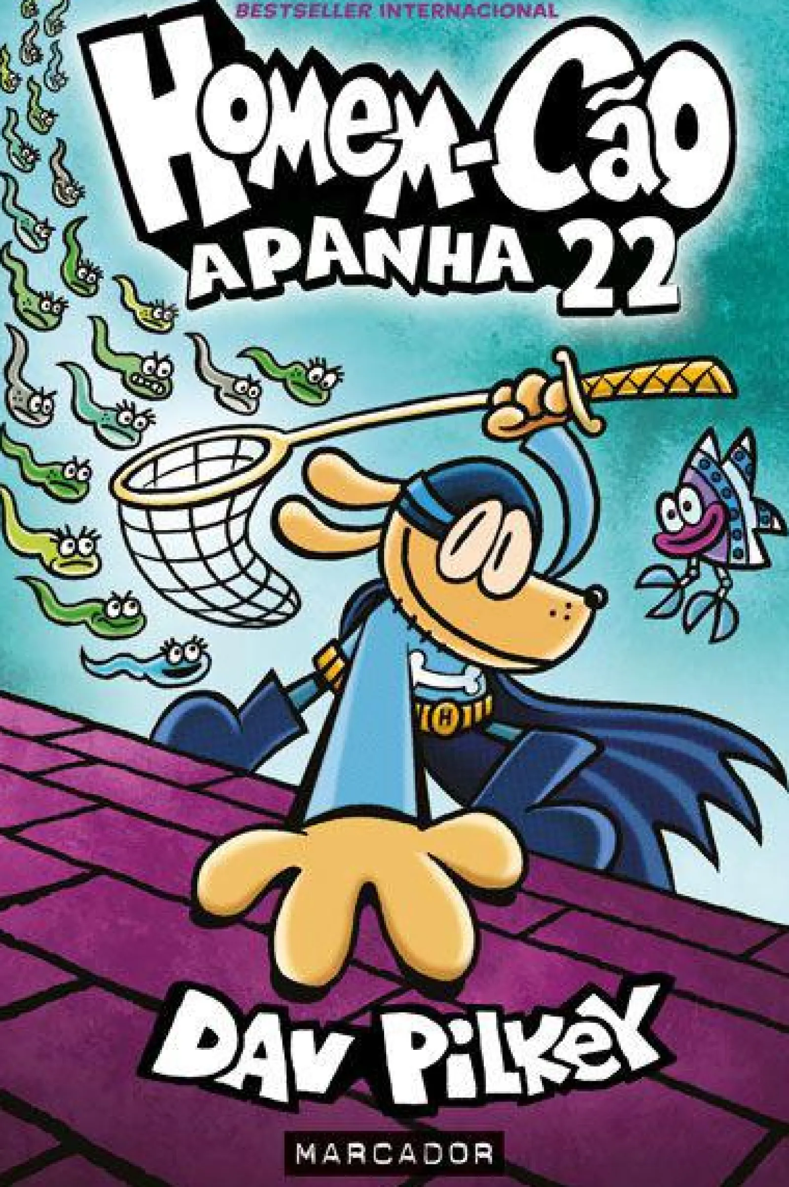 Marcador Homem-Cão de Dav Pilkey - N.º 8 - Apanhados na Rede^ Coleções Juvenis